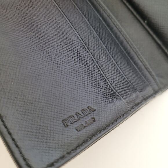 PRADA Tessuto Nero Black Leather Logo Plate Wallet Medium Envelope Medium Nylon - Picture 4 of 13